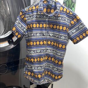 Disney Orange and Blue Casual Button Down Shirt with Vibrant Patterns